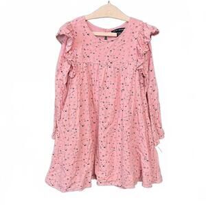 French Connection Boho Floral Pink Cottagecore Ruffle Shoulder Girls Dress